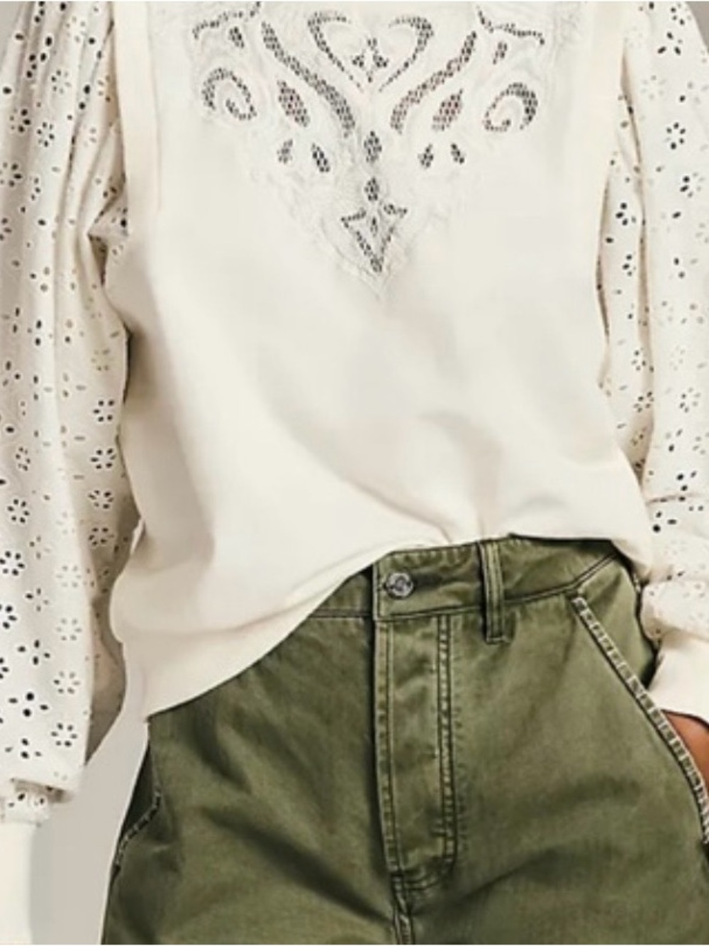 Pilcro Anthropologie Eyelet Lace Long-Sleeve Top - Picture 2 of 7